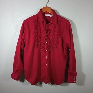 Gitano Women's Vintage Fringe Red Button Down Shirt Sz. Large Long Sleeve Cotton